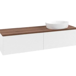 V&b antao servantskap 2 skuffer rillet 1600x360x500 høyre u/kranhull matt hvit/valnøtt