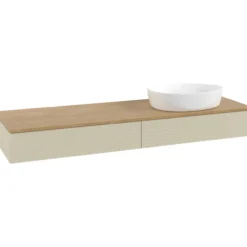 V&b antao servantskap 2 skuffer rillet 1600x190x500 høyre u/kranhull silkegrå/eik