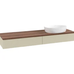 V&b antao servantskap 2 skuffer rillet 1600x190x500 høyre u/kranhull silkegrå/valnøtt