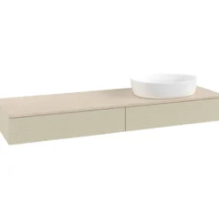 V&b antao servantskap 2 skuffer rillet 1600x190x500 høyre u/kranhull silkegrå/créme