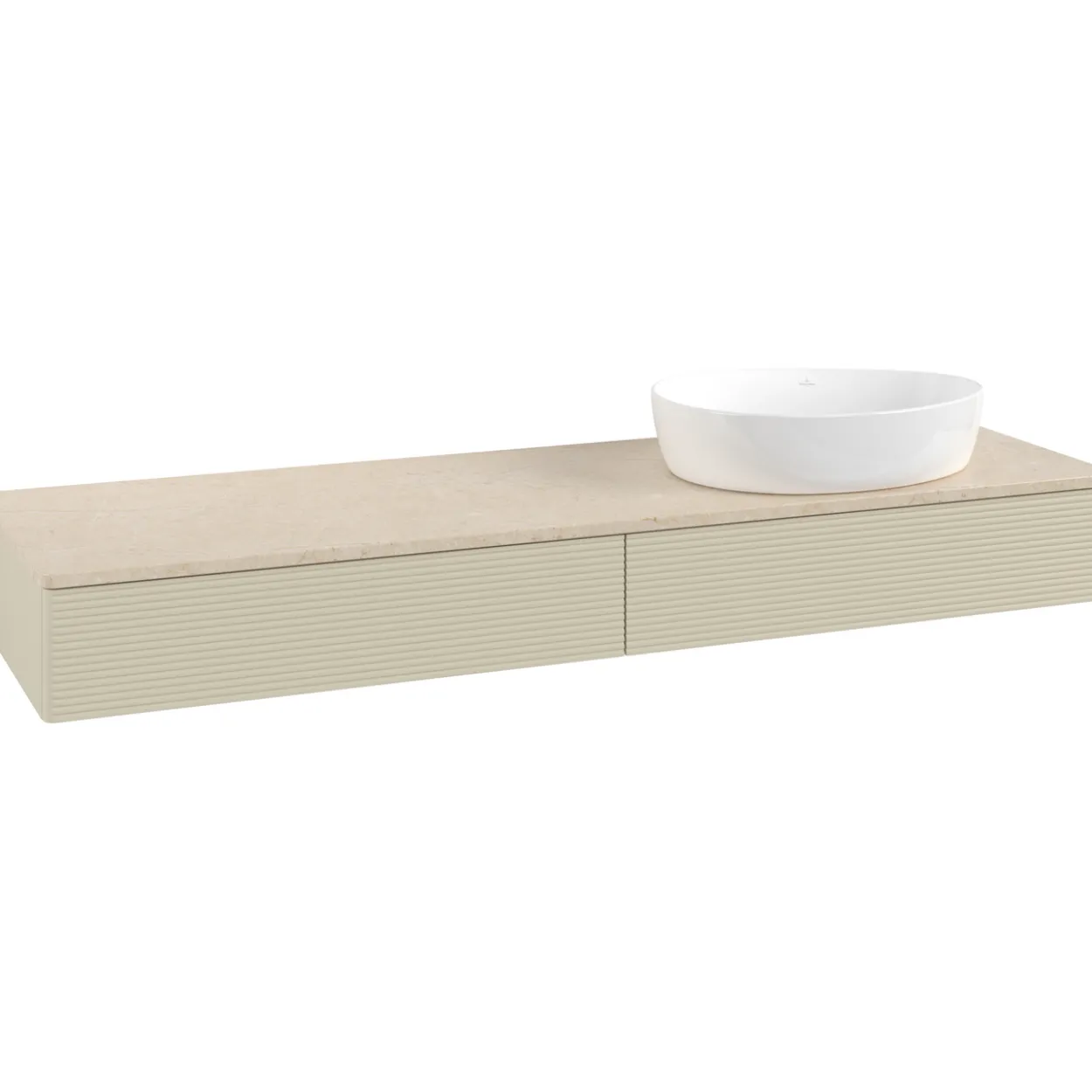 V&b antao servantskap 2 skuffer rillet 1600x190x500 høyre u/kranhull silkegrå/créme