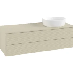 V&b antao servantskap 2 skuffer rillet 1200x360x500 høyre u/kranhull silkegrå