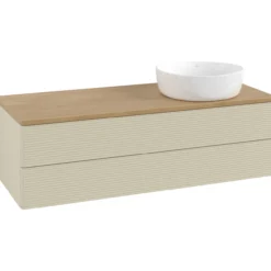 V&b antao servantskap 2 skuffer rillet 1200x360x500 høyre u/kranhull silkegrå/eik
