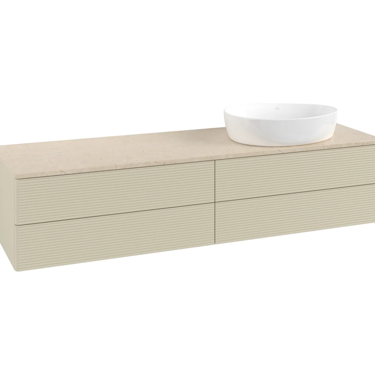 V&b antao servantskap 4 skuffer rillet 1600x360x500 høyre u/kranhull silkegrå/créme
