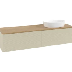 V&b antao servantskap 2 skuffer rillet 1600x360x500 høyre u/kranhull silkegrå/eik