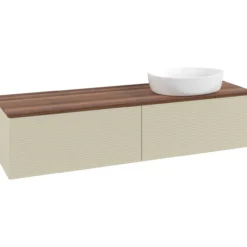 V&b antao servantskap 2 skuffer rillet 1600x360x500 høyre u/kranhull silkegrå/valnøtt