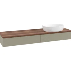 V&b antao servantskap 2 skuffer rillet 1600x190x500 høyre u/kranhull stengrå/valnøtt