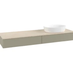 V&b antao servantskap 2 skuffer rillet 1600x190x500 høyre u/kranhull stengrå/créme