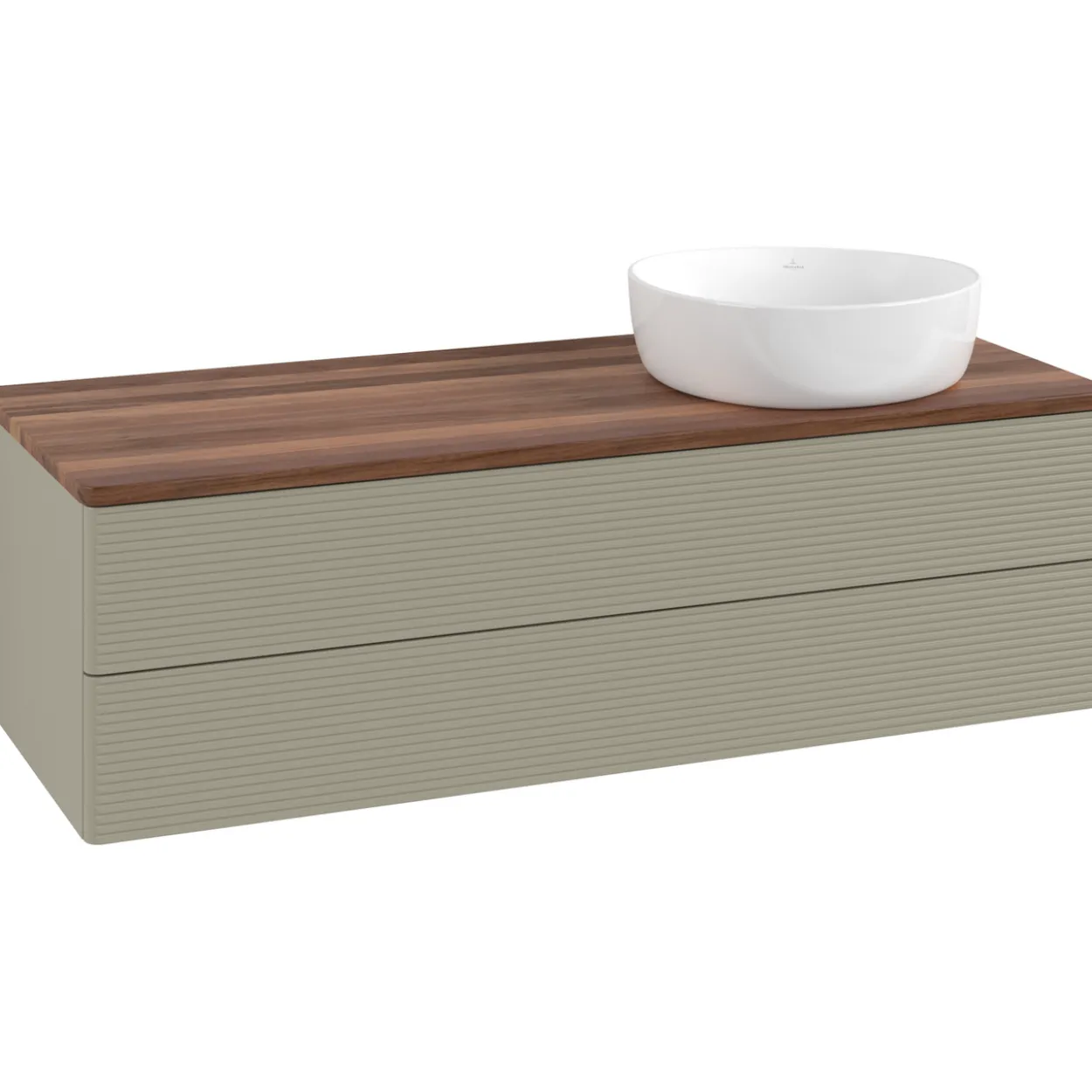 V&b antao servantskap 2 skuffer rillet 1200x360x500 høyre u/kranhull stengrå/valnøtt