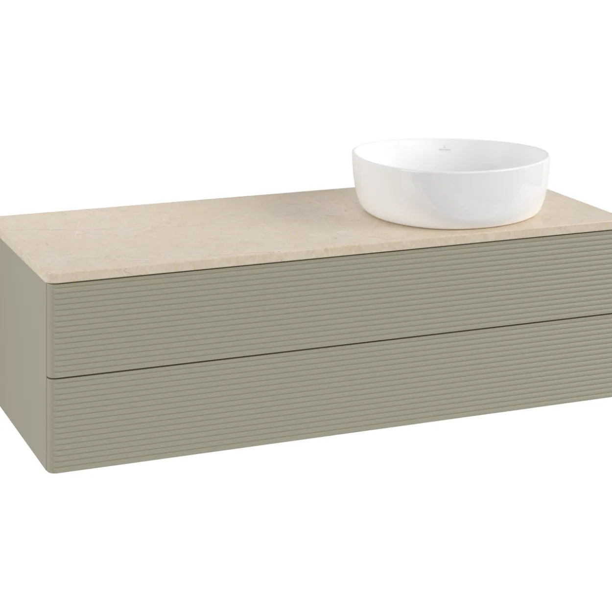V&b antao servantskap 2 skuffer rillet 1200x360x500 høyre u/kranhull stengrå/créme