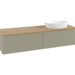 V&b antao servantskap 2 skuffer rillet 1600x360x500 høyre u/kranhull stengrå/eik