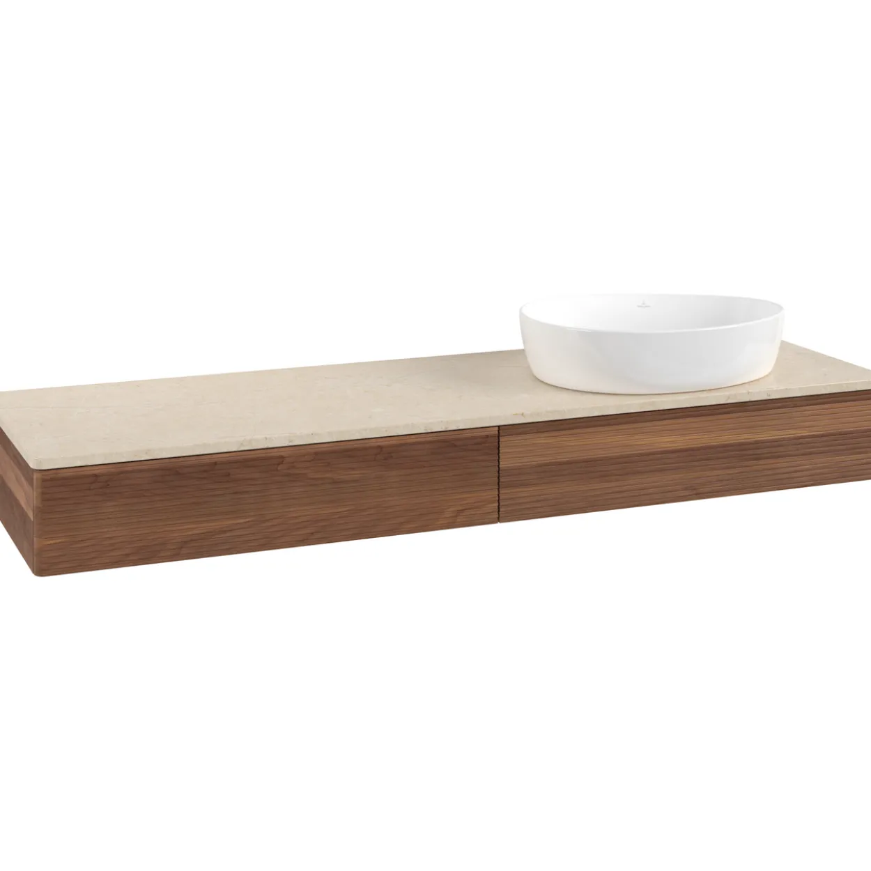 V&b antao servantskap 2 skuffer rillet 1600x190x500 høyre u/kranhull valnøtt/créme