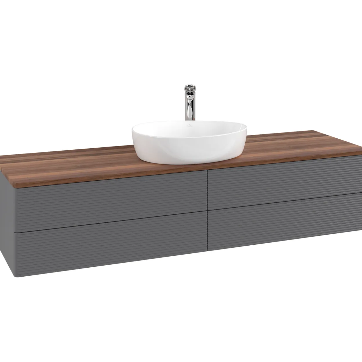 V&b antao servantskap 4 skuffer rillet 1600x360x500 m/kranhull antrasitt/valnøtt