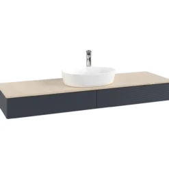 V&b antao servantskap 2 skuffer rillet 1600x190x500 m/kranhull blå/créme