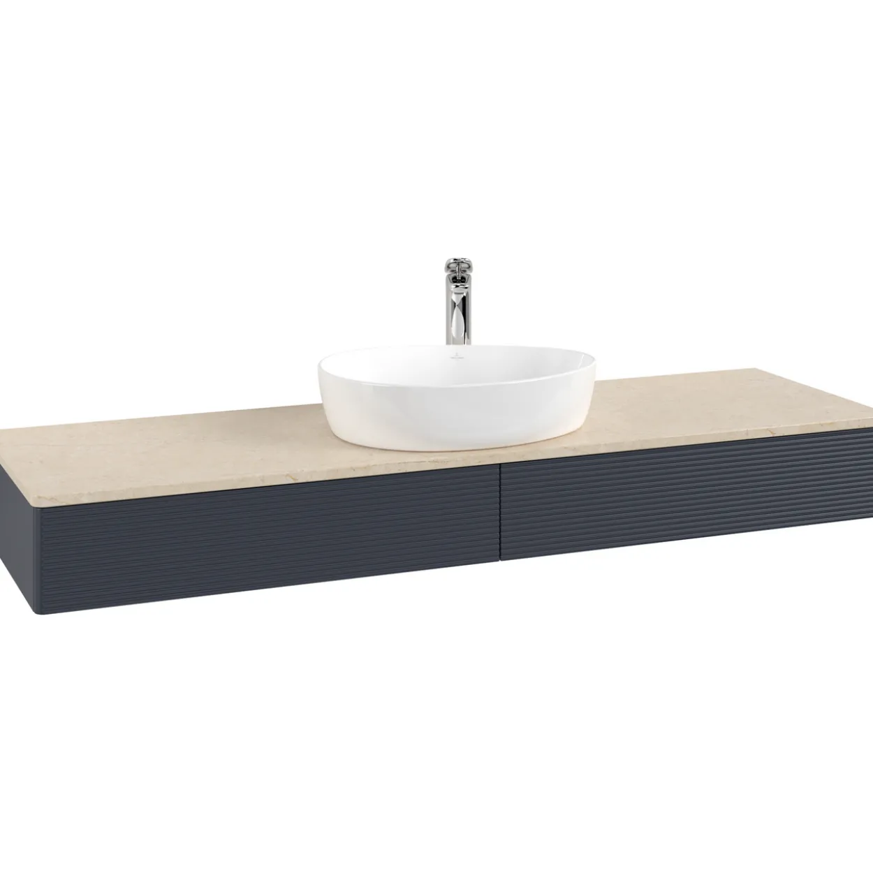 V&b antao servantskap 2 skuffer rillet 1600x190x500 m/kranhull blå/créme