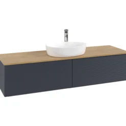 V&b antao servantskap 2 skuffer rillet 1600x360x500 m/kranhull blå/eik