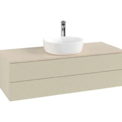 V&b antao servantskap 2 skuffer rillet 1200x360x500 m/kranhull silkegrå/créme