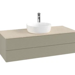 V&b antao servantskap 2 skuffer rillet 1200x360x500 m/kranhull stengrå/créme