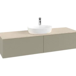 V&b antao servantskap 2 skuffer rillet 1600x360x500 m/kranhull stengrå/créme