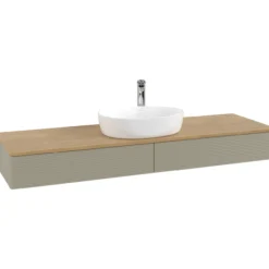 V&b antao servantskap 2 skuffer rillet 1600x190x500 m/kranhull stengrå/eik