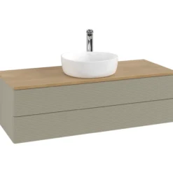 V&b antao servantskap 2 skuffer rillet 1200x360x500 m/kranhull stengrå/eik