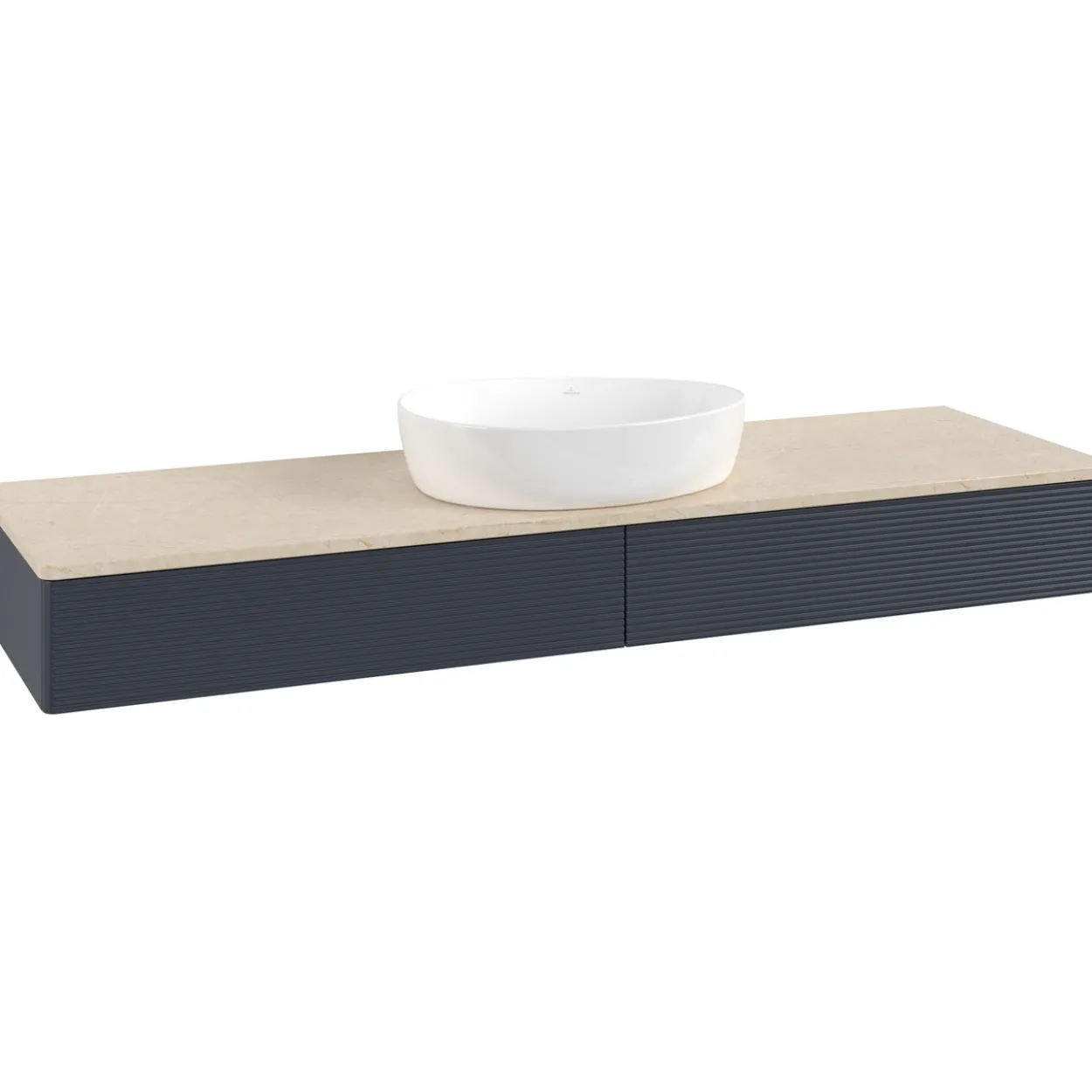 V&b antao servantskap 2 skuffer rillet 1600x190x500 u/kranhull blå/créme