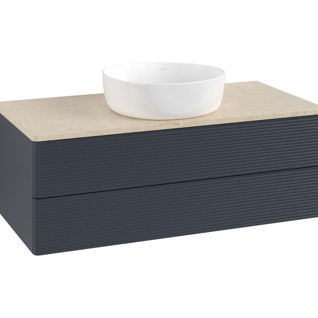 V&b antao servantskap 2 skuffer rillet 1000x360x500 u/kranhull blå/créme