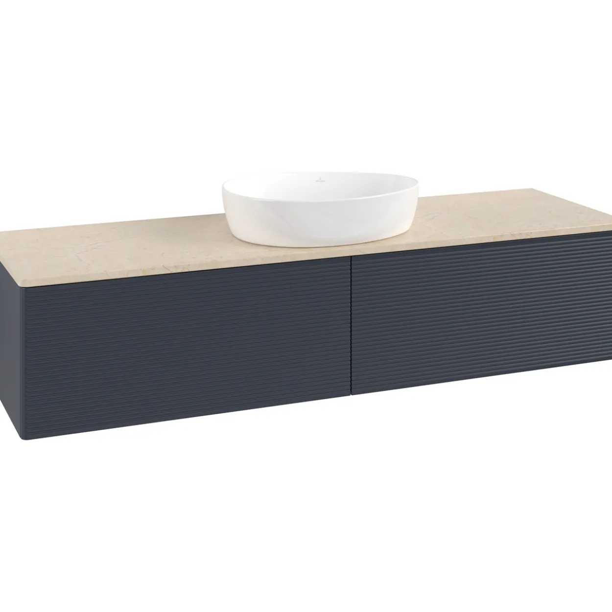 V&b antao servantskap 2 skuffer rillet 1600x360x500 u/kranhull blå/créme