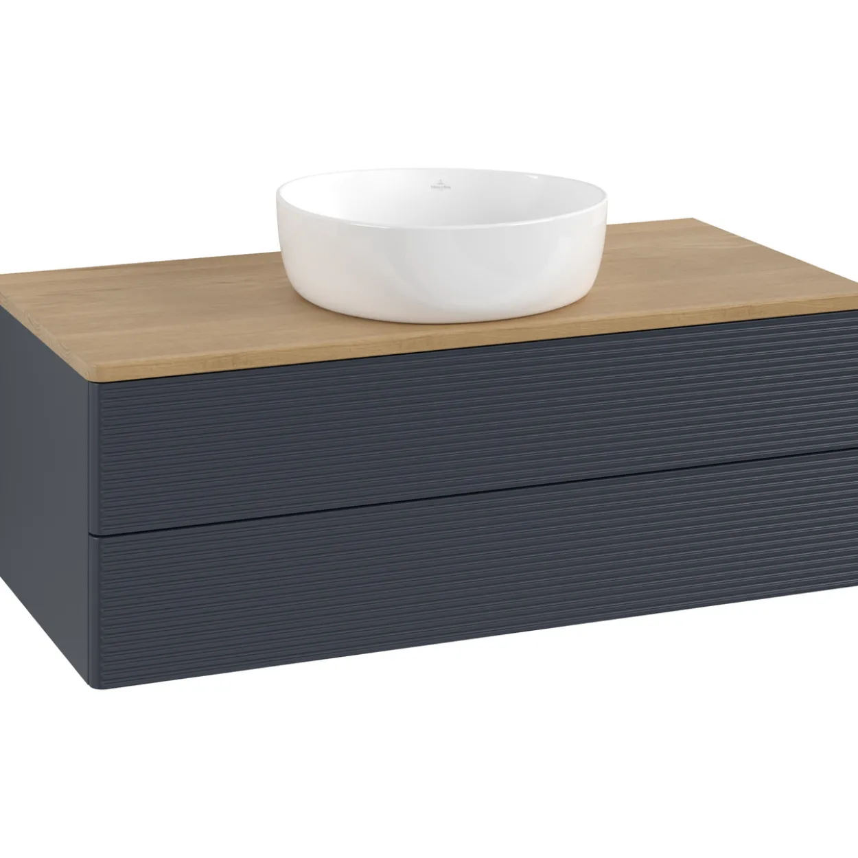 V&b antao servantskap 2 skuffer rillet 1000x360x500 u/kranhull blå/eik