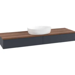 V&b antao servantskap 2 skuffer rillet 1600x190x500 u/kranhull blå/valnøtt