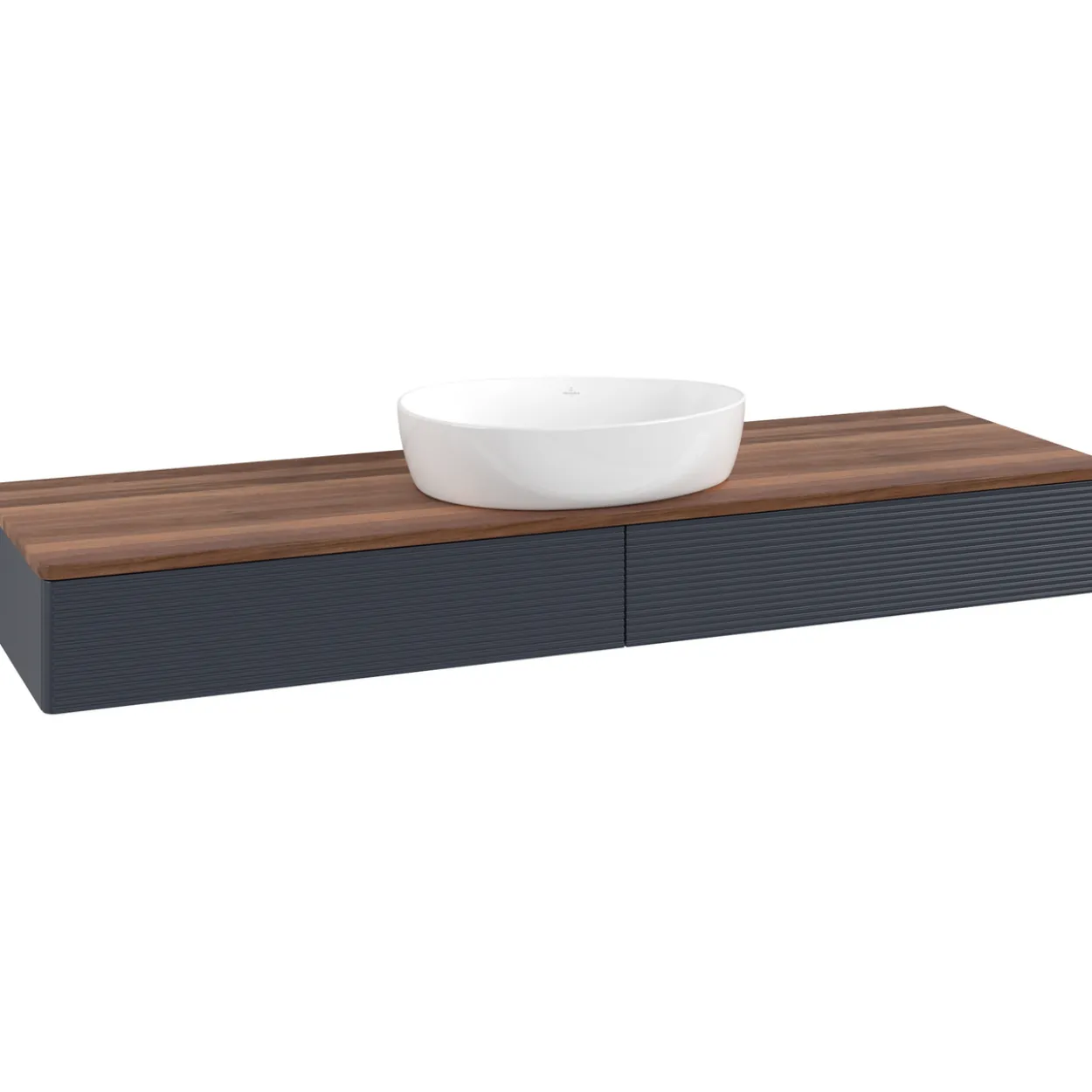 V&b antao servantskap 2 skuffer rillet 1600x190x500 u/kranhull blå/valnøtt