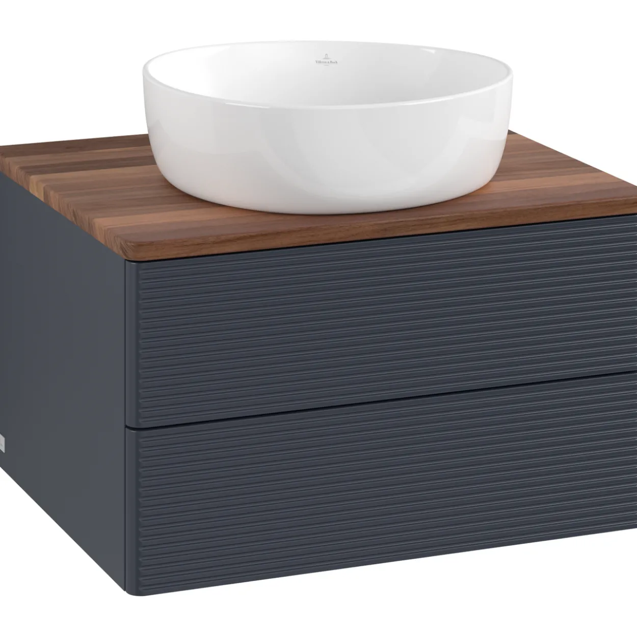 V&b antao servantskap 2 skuffer rillet 600x360x500 u/kranhull blå/valnøtt