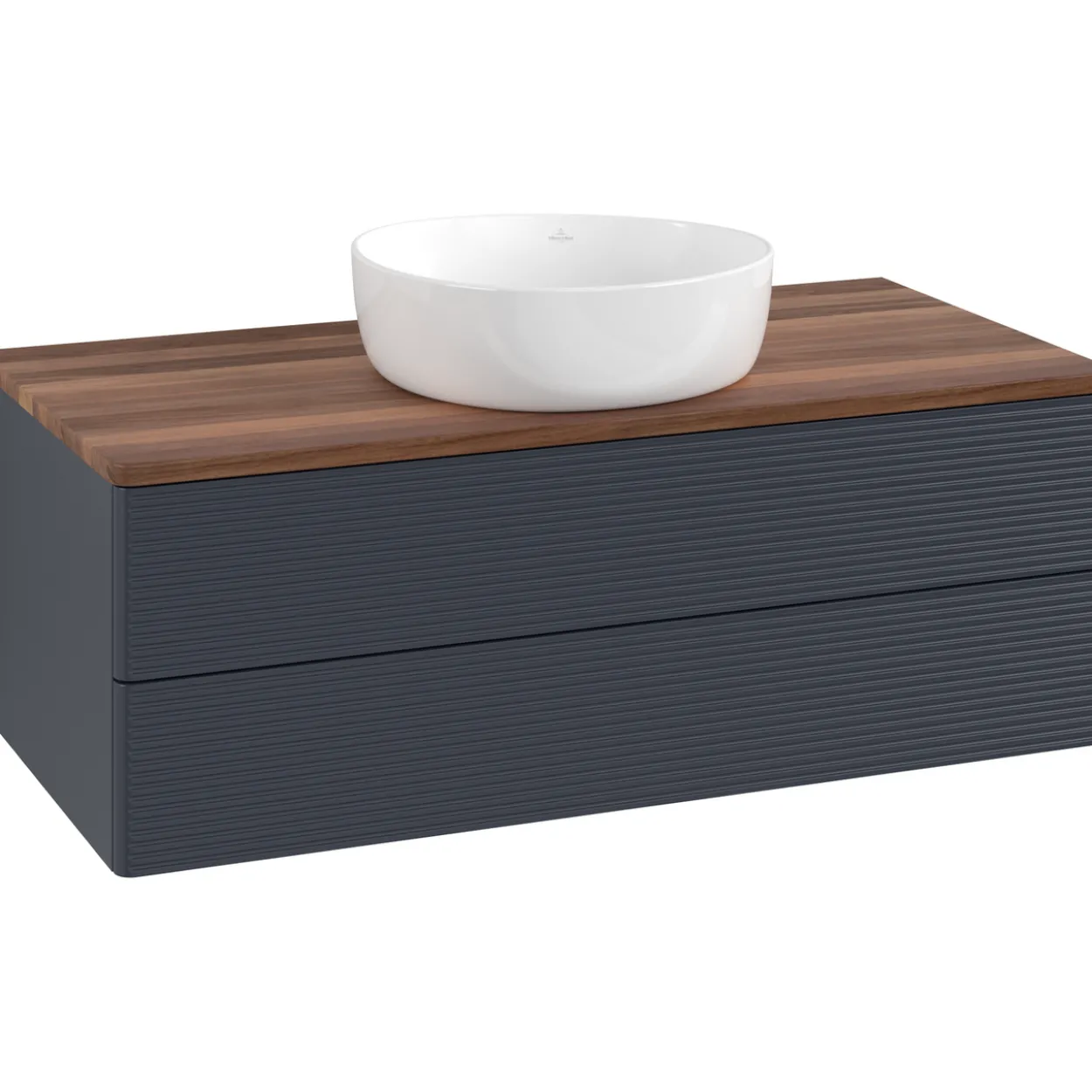 V&b antao servantskap 2 skuffer rillet 1000x360x500 u/kranhull blå/valnøtt