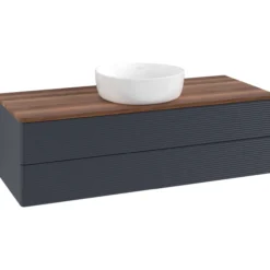 V&b antao servantskap 2 skuffer rillet 1200x360x500 u/kranhull blå/valnøtt