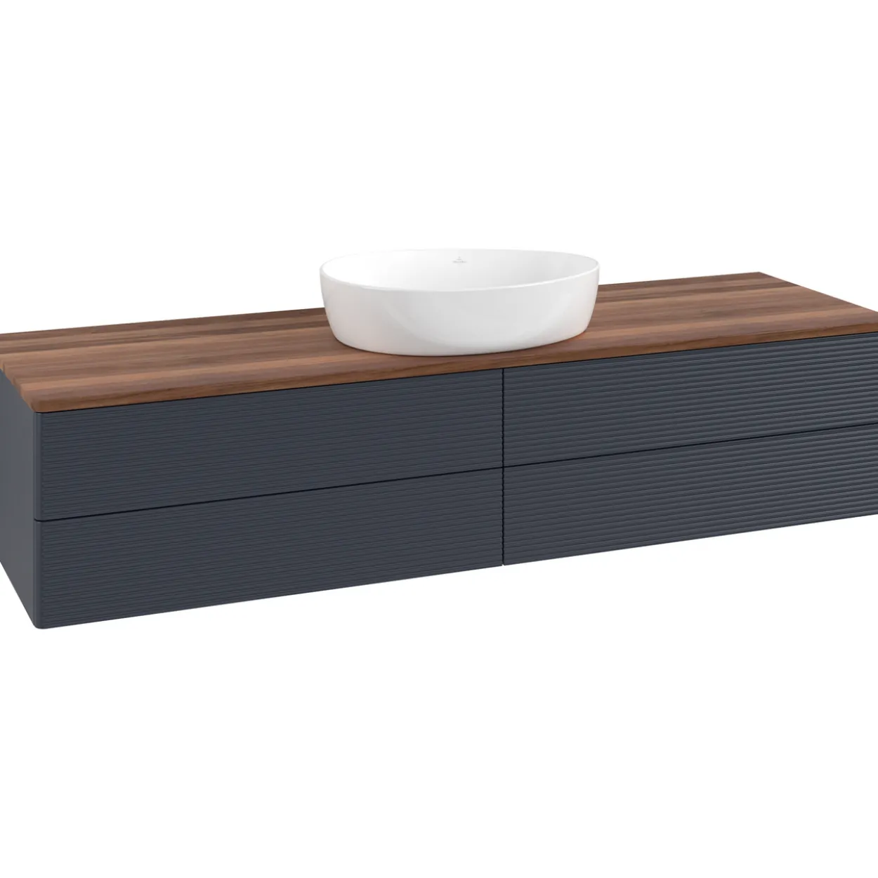 V&b antao servantskap 4 skuffer rillet 1600x360x500 u/kranhull blå/valnøtt
