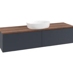 V&b antao servantskap 2 skuffer rillet 1600x360x500 u/kranhull blå/valnøtt
