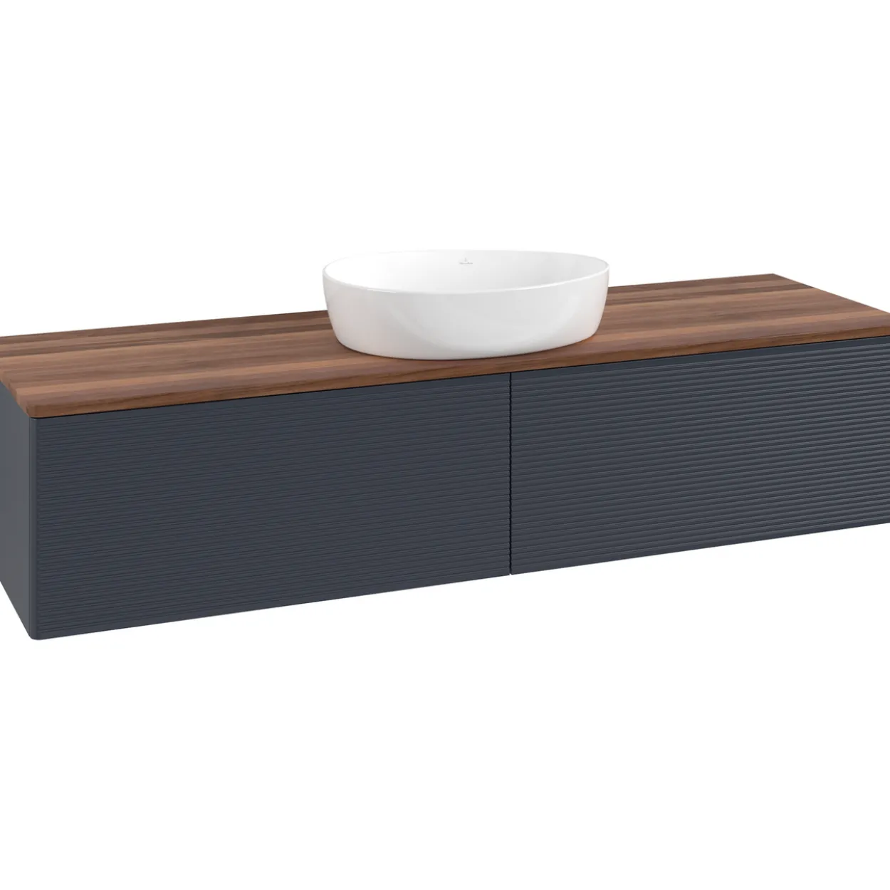 V&b antao servantskap 2 skuffer rillet 1600x360x500 u/kranhull blå/valnøtt