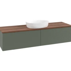 V&b antao servantskap 2 skuffer rillet 1600x360x500 u/kranhull grønn/valnøtt