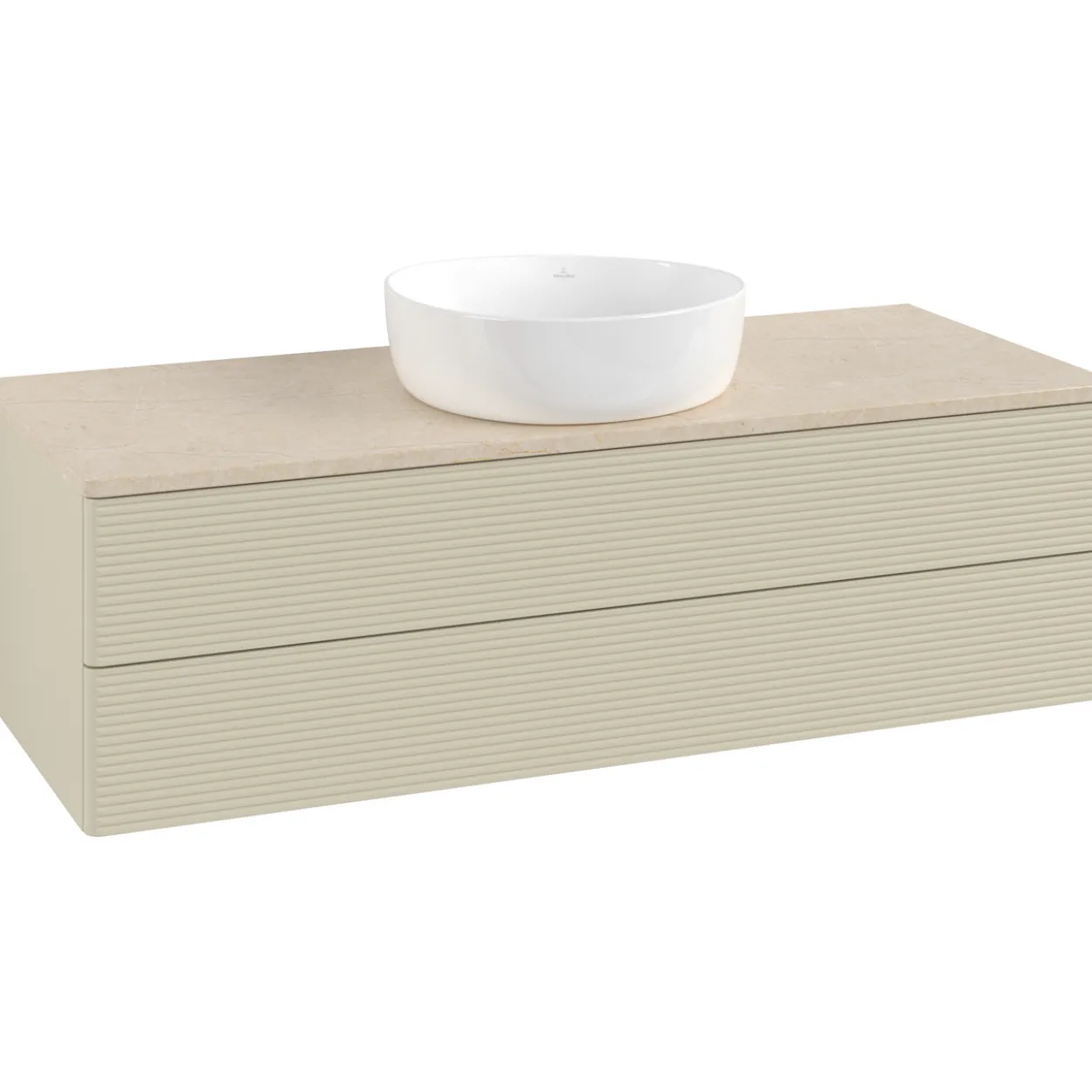 V&b antao servantskap 2 skuffer rillet 1200x360x500 u/kranhull silkegrå/créme