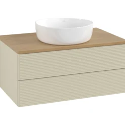 V&b antao servantskap 2 skuffer rillet 800x360x500 u/kranhull silkegrå/eik