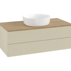 V&b antao servantskap 2 skuffer rillet 1000x360x500 u/kranhull silkegrå/eik