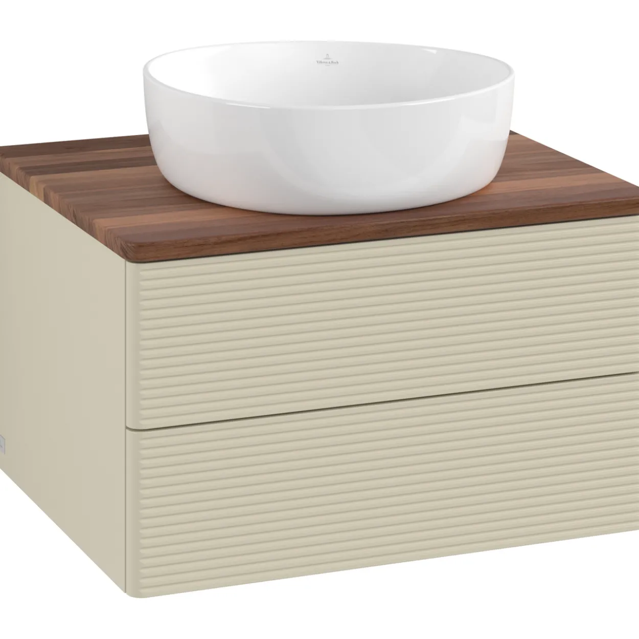 V&b antao servantskap 2 skuffer rillet 600x360x500 u/kranhull silkegrå/valnøtt