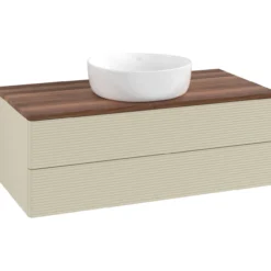 V&b antao servantskap 2 skuffer rillet 1000x360x500 u/kranhull silkegrå/valnøtt