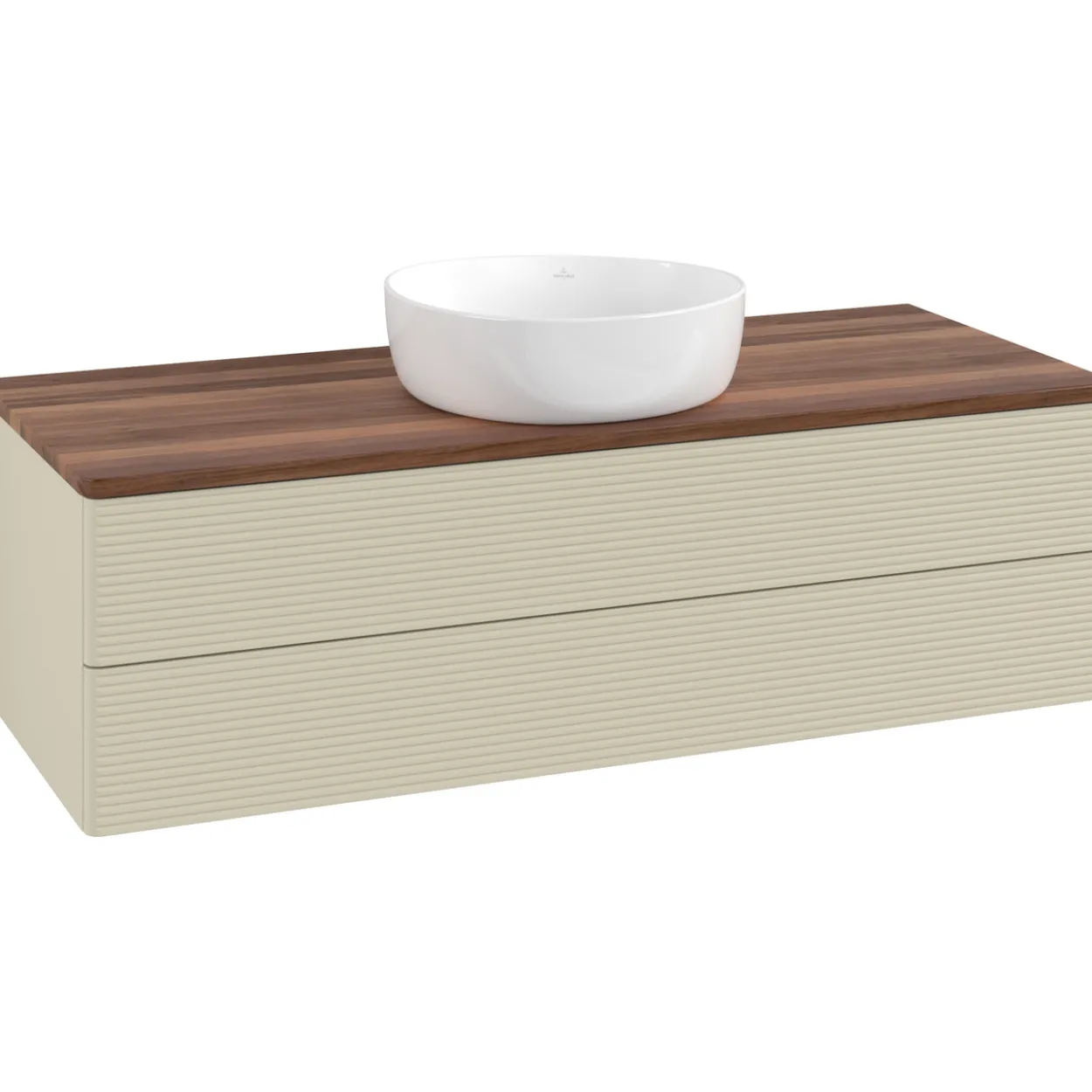 V&b antao servantskap 2 skuffer rillet 1200x360x500 u/kranhull silkegrå/valnøtt