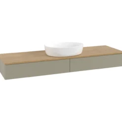 V&b antao servantskap 2 skuffer rillet 1600x190x500 u/kranhull stengrå/eik