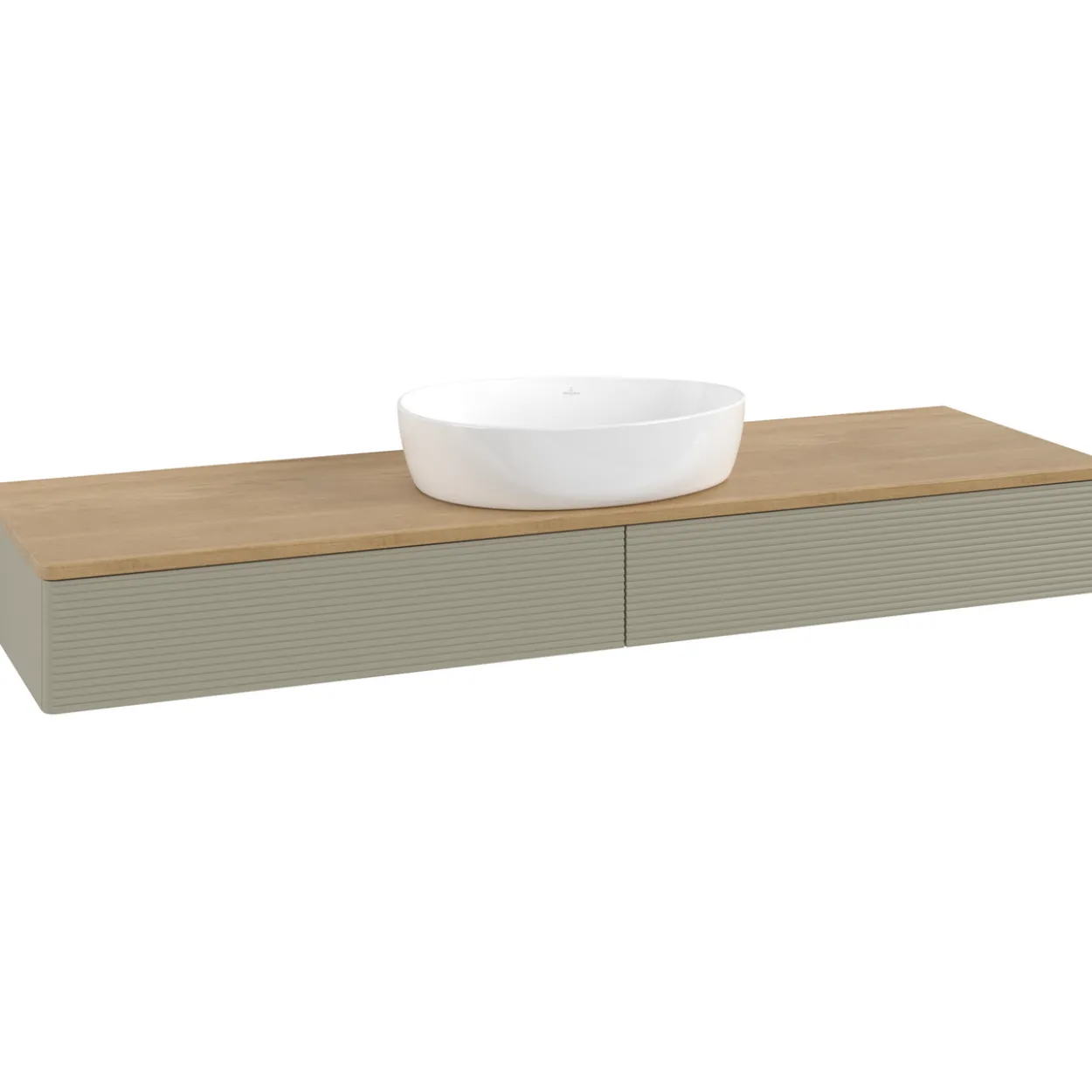 V&b antao servantskap 2 skuffer rillet 1600x190x500 u/kranhull stengrå/eik