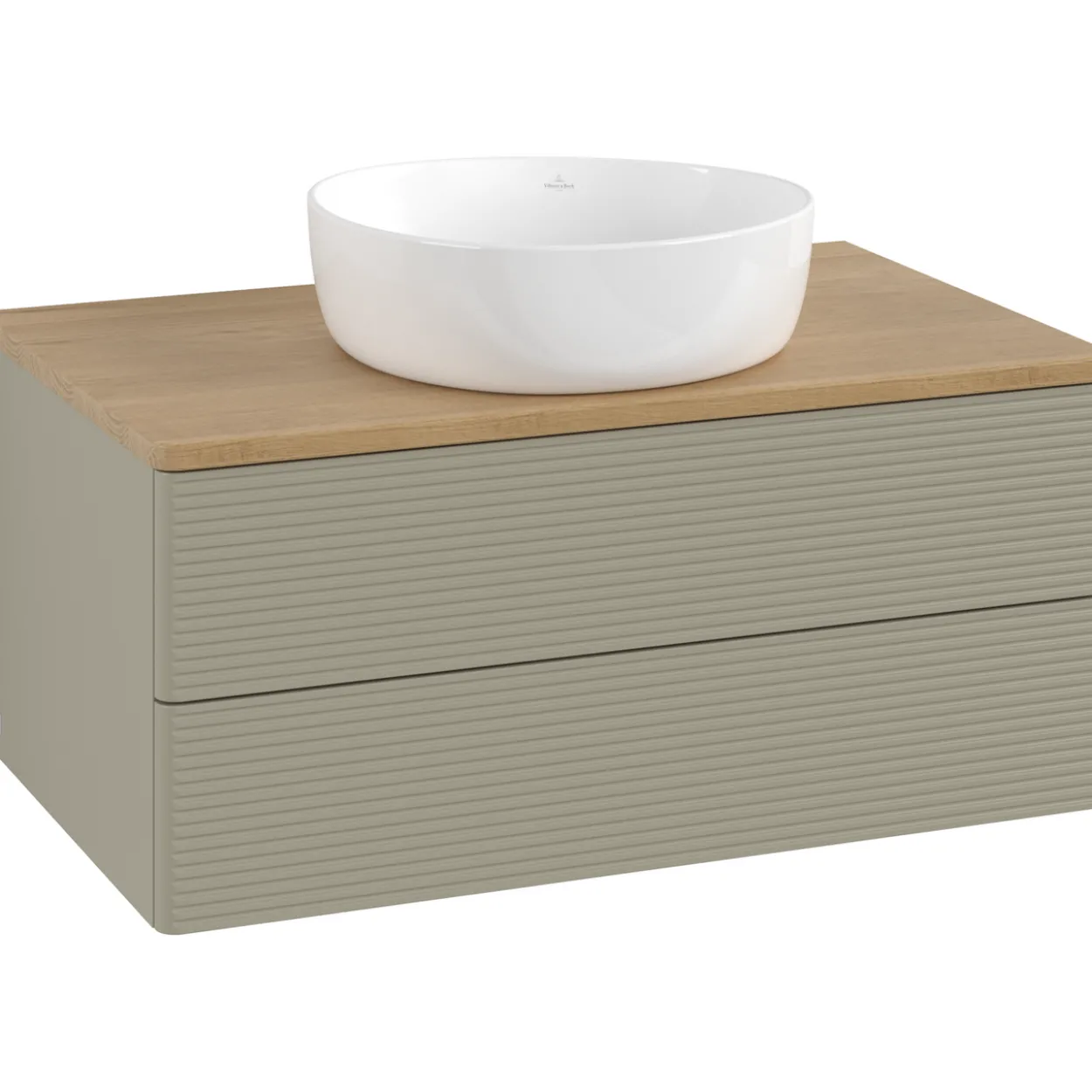 V&b antao servantskap 2 skuffer rillet 800x360x500 u/kranhull stengrå/eik