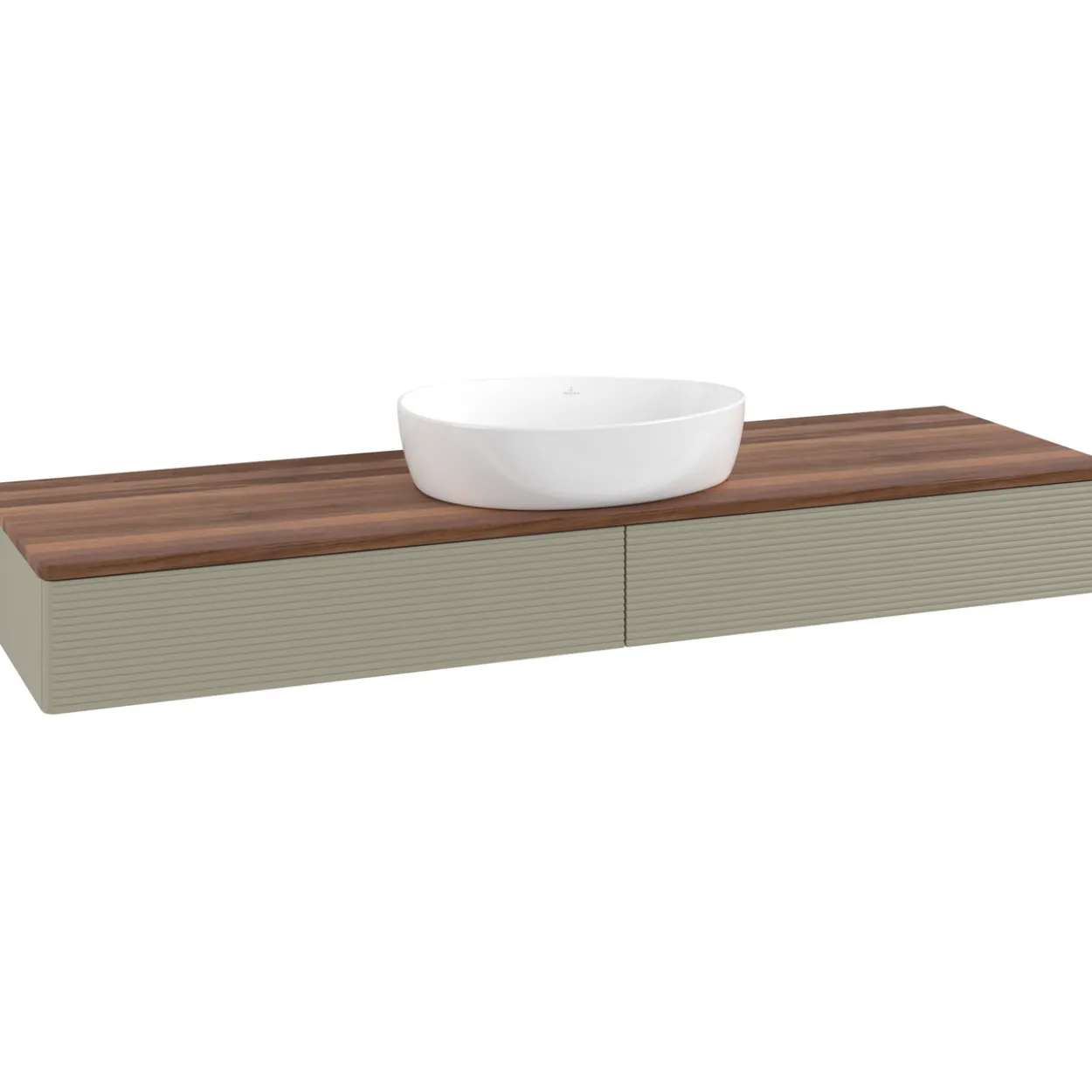 V&b antao servantskap 2 skuffer rillet 1600x190x500 u/kranhull stengrå/valnøtt