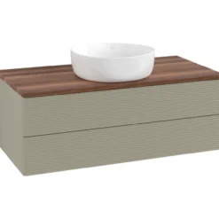 V&b antao servantskap 2 skuffer rillet 1000x360x500 u/kranhull stengrå/valnøtt
