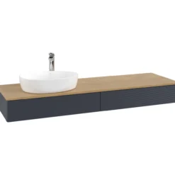 V&b antao servantskap 2 skuffer rillet 1600x190x500 venstre m/kranhull blå/eik